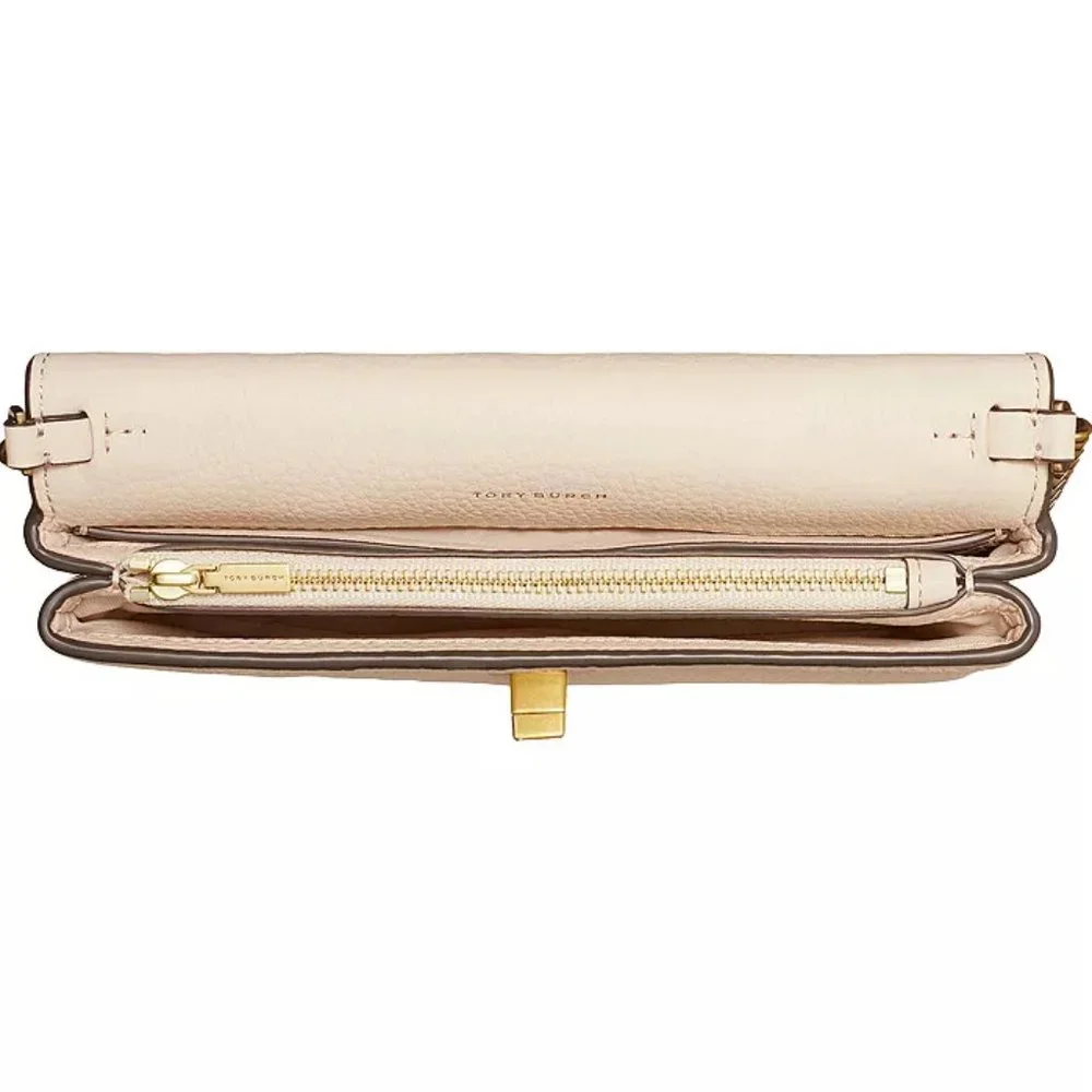 NWT Tory Burch Kira Chevron Leather Wallet On a Chain WOC New Cream AUTHENTIC - Picture 3 of 16